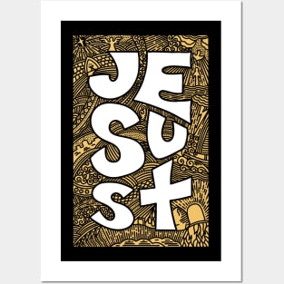 Christian typography and illustration of the word "Jesus" Posters and Art